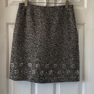 Cesare Fabbri Tweed Wool Skirt Straight Lined Jeweled Sz 10